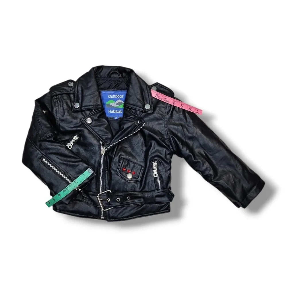 Outdoor Habitat Black Faux Leather Biker Jacket Embroidered USA Eagle Size 2T‎
